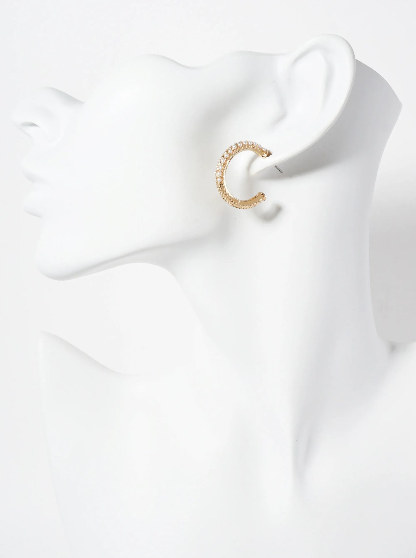 25mm Textured Half Pearl Accented Hoop Earrings