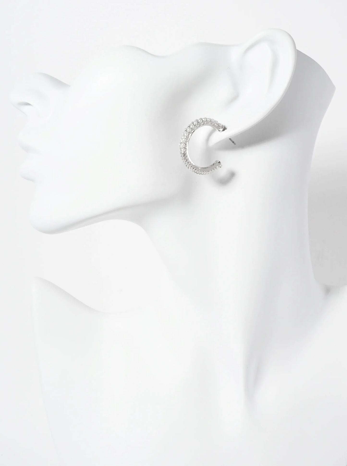 25mm Textured Half Pearl Accented Hoop Earrings