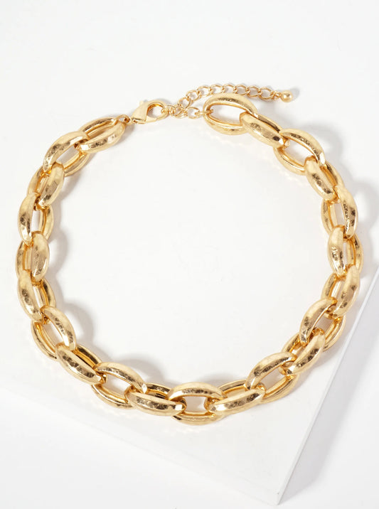 25mm Textured Hollow Oval Chain Statement Necklace