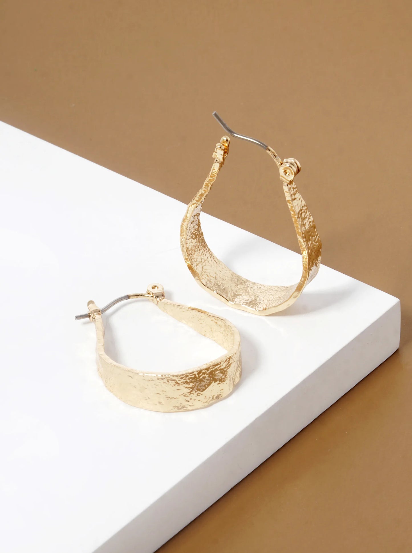 25mm Textured Metal Latch Back Hoop Earrings