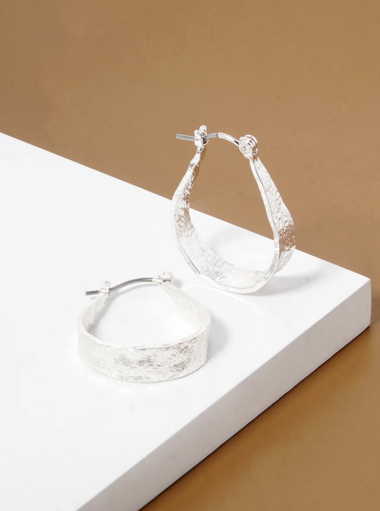 25mm Textured Metal Latch Back Hoop Earrings