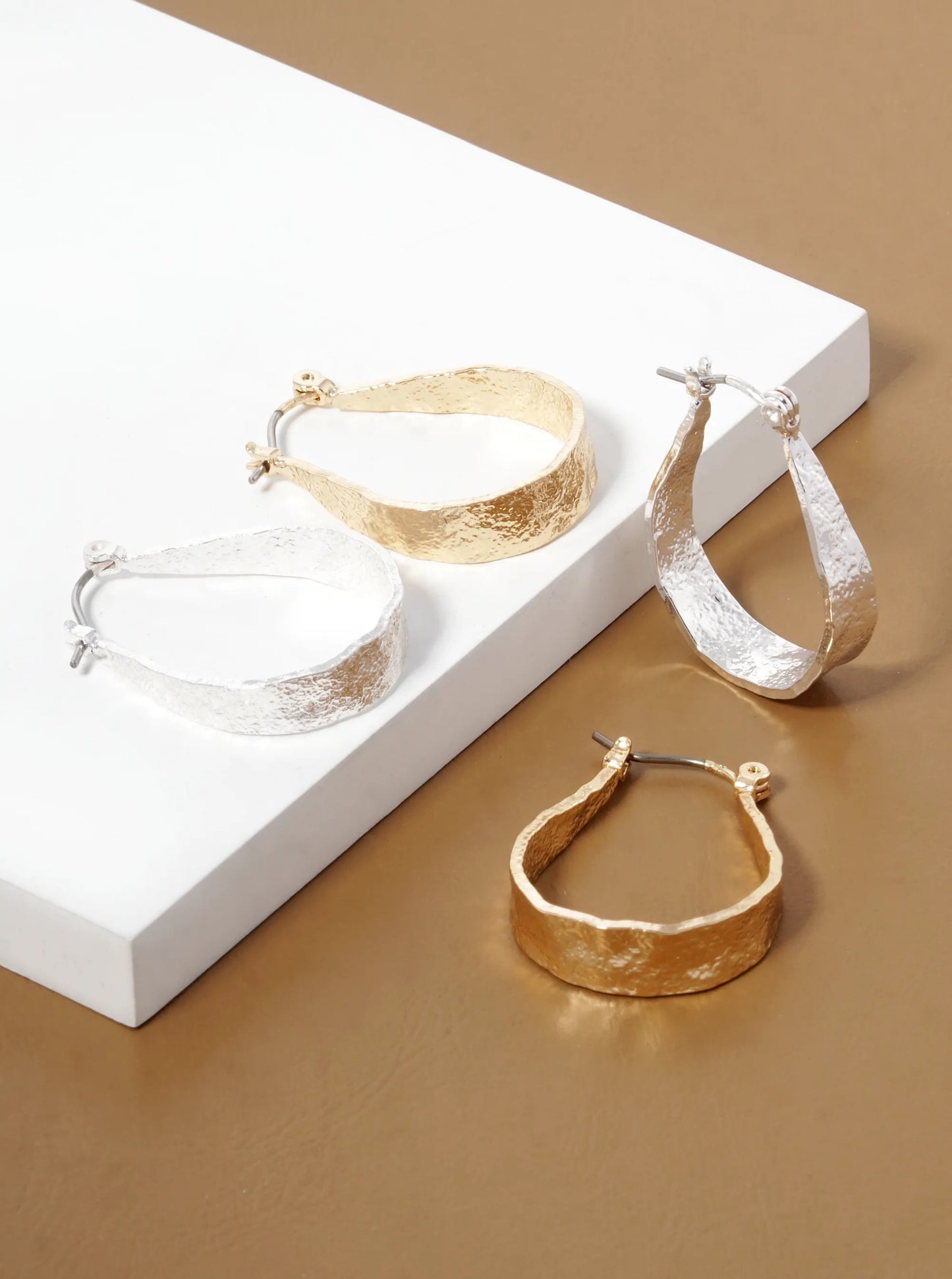 25mm Textured Metal Latch Back Hoop Earrings