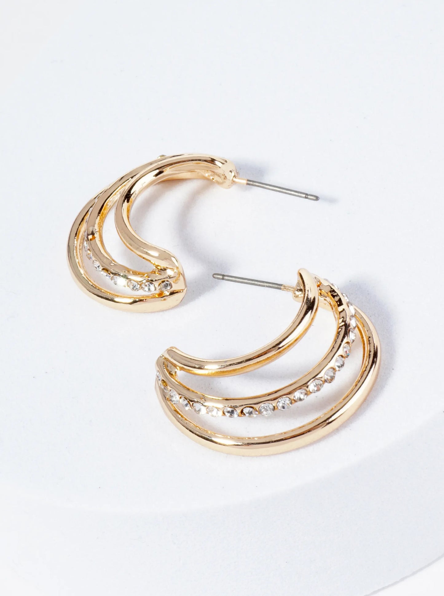 25mm Three-Line Hoop Earrings Adorned With Central Stones