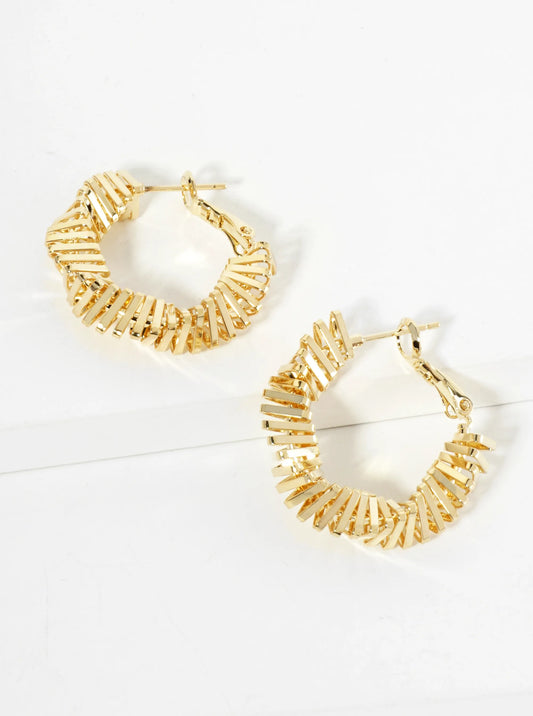 25mm Triangle Wire Twist Wrapped 14K-Gold-Dipped Latch-Back Hoop Earrings