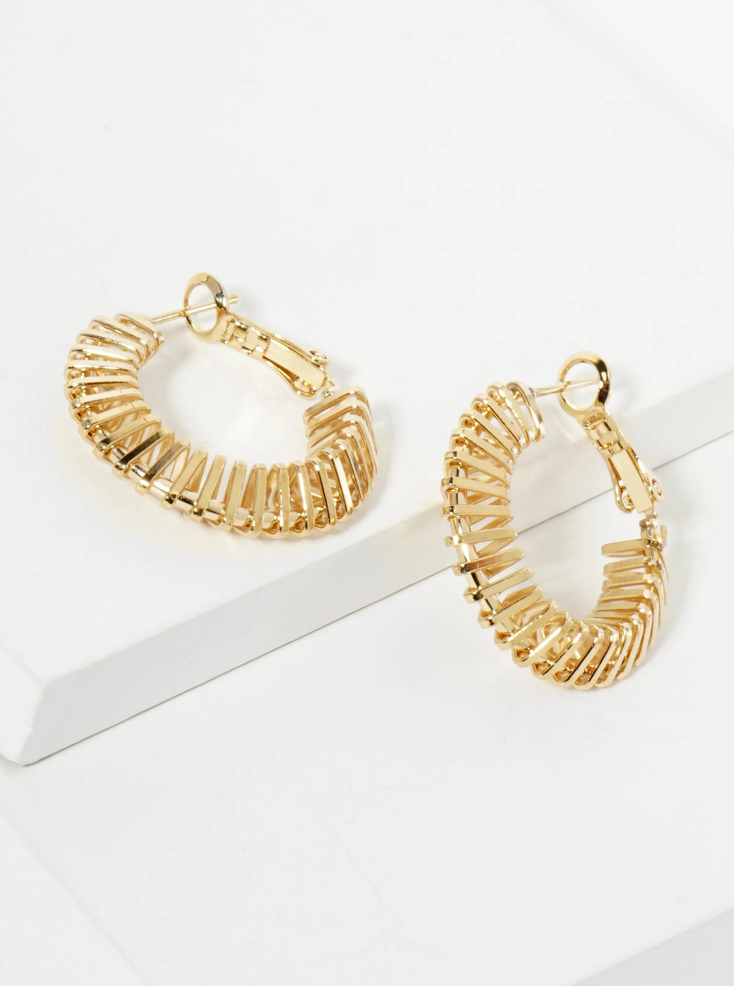 25mm Triangle Wire Wrapped 14K-Gold-Dipped Latch-Back Hoop Earrings