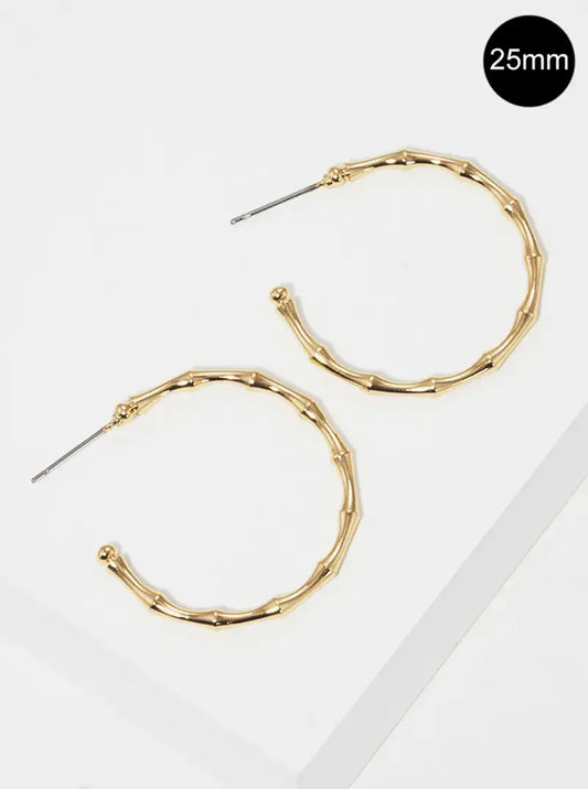 25mm Twig Branch Metal Open Hoop Earrings