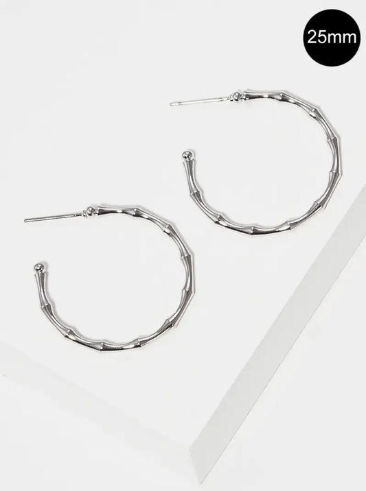 25mm Twig Branch Metal Open Hoop Earrings
