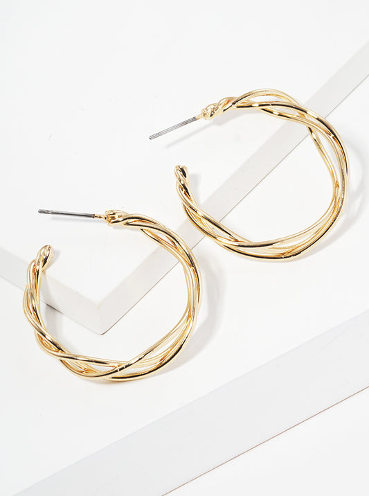 25mm Twist Wire Lightweight Brass Hoop Earrings