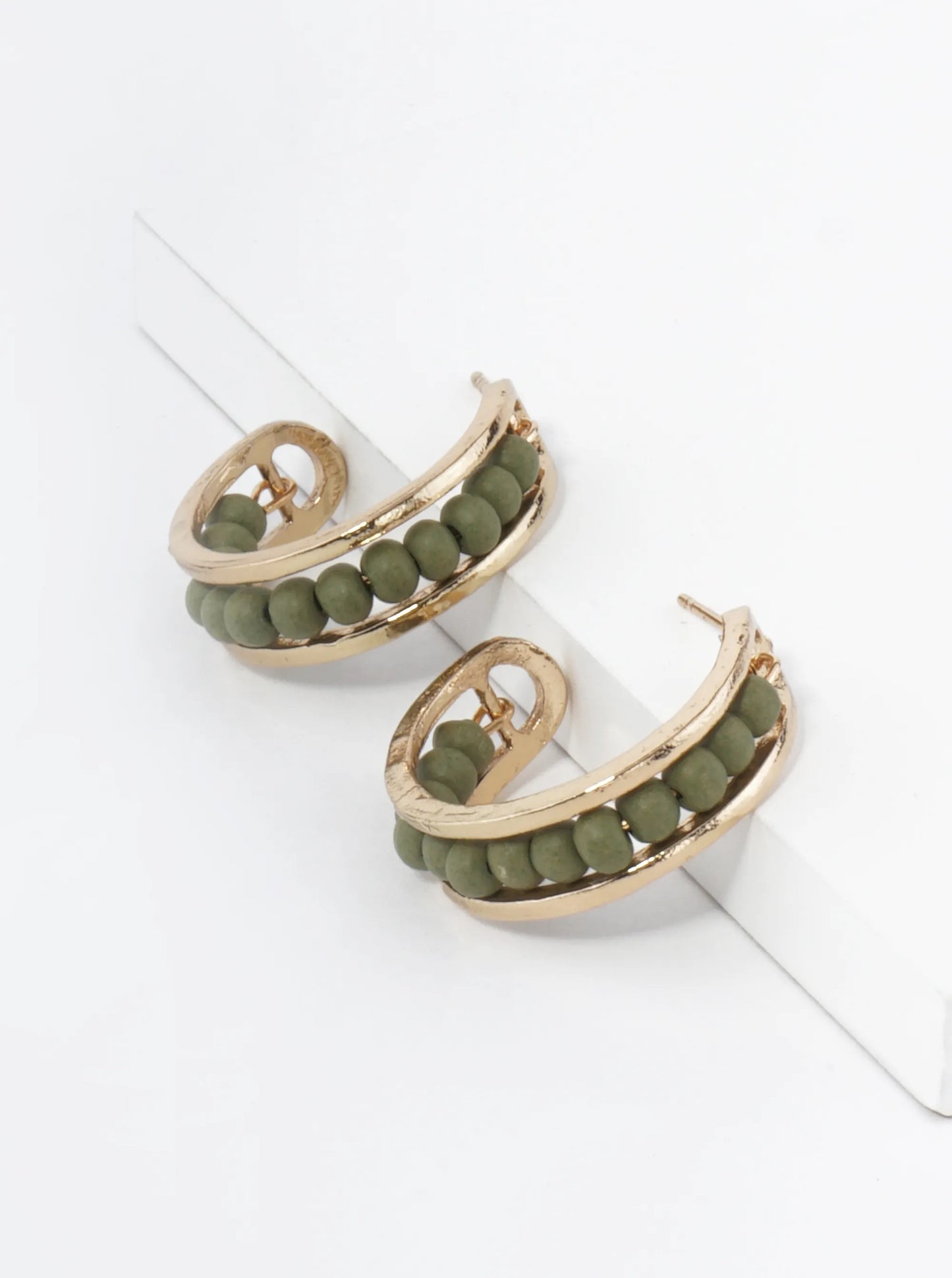 25mm Wood Beaded Open Hoop Earrings