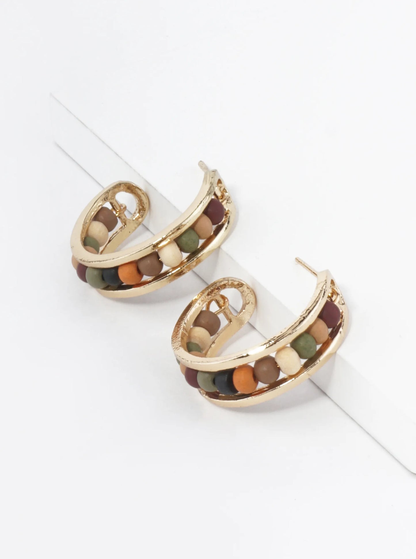 25mm Wood Beaded Open Hoop Earrings