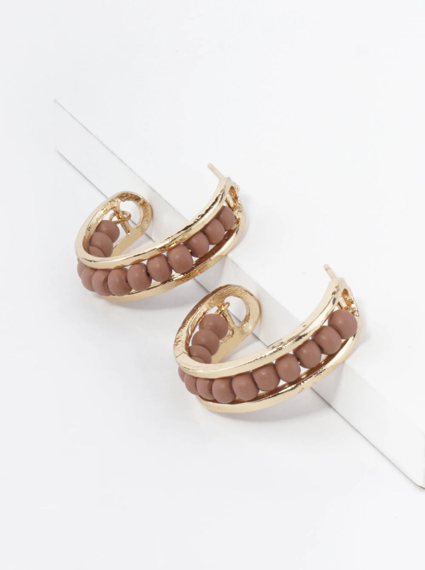 25mm Wood Beaded Open Hoop Earrings