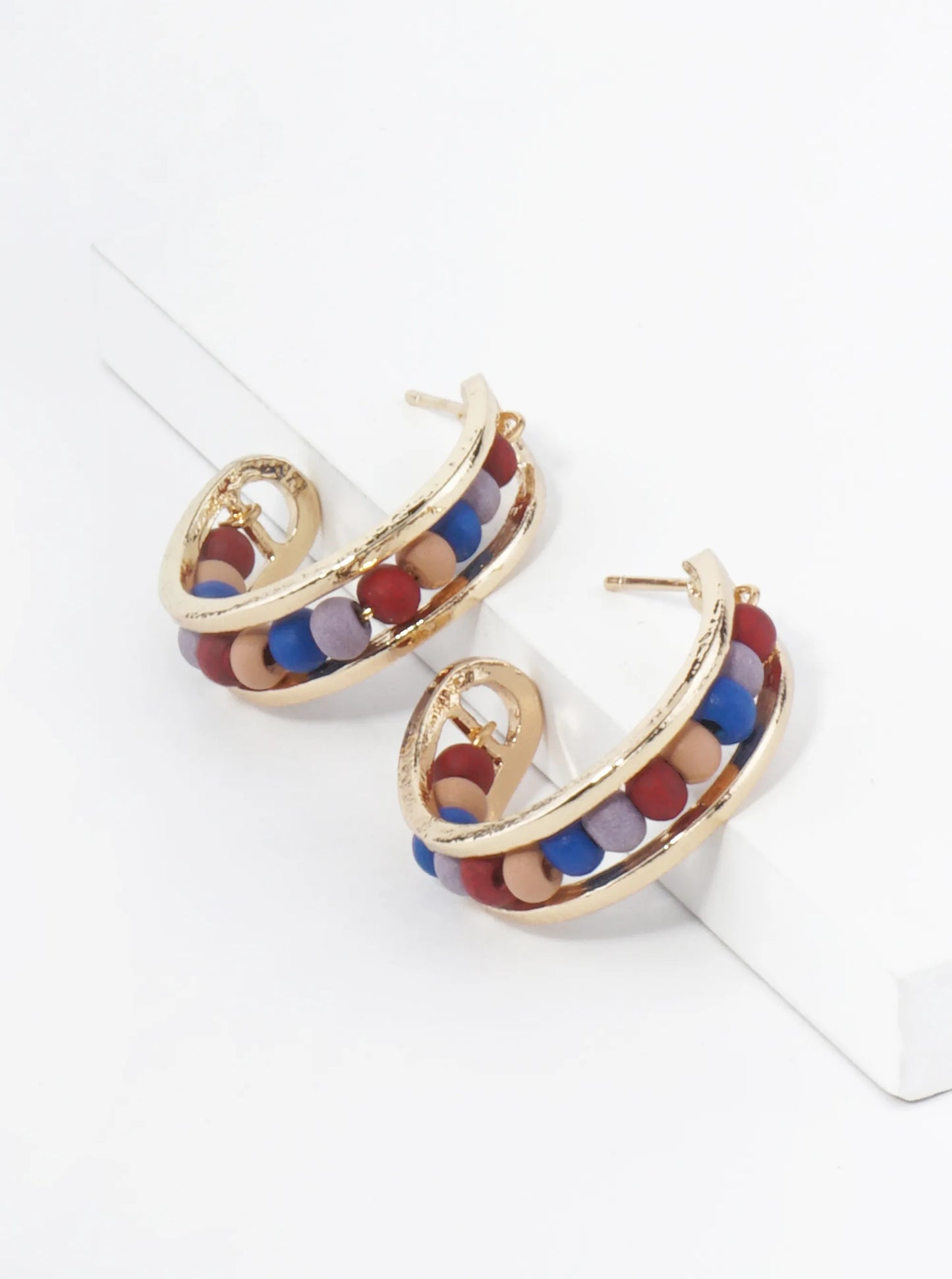 25mm Wood Beaded Open Hoop Earrings