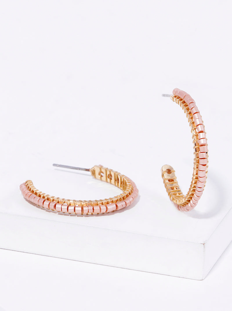 25mm Seed Bead Wire Wrapped Open Hoop Earrings