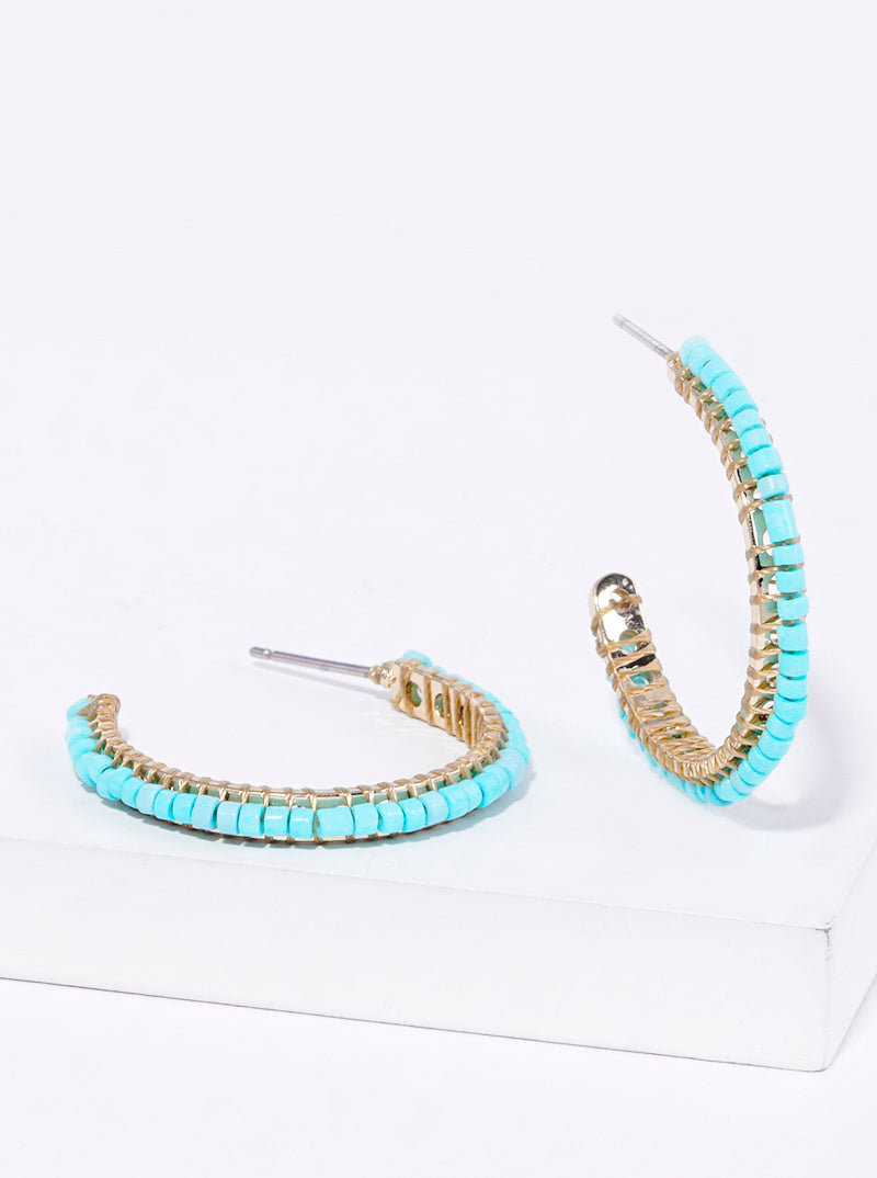 25mm Seed Bead Wire Wrapped Open Hoop Earrings