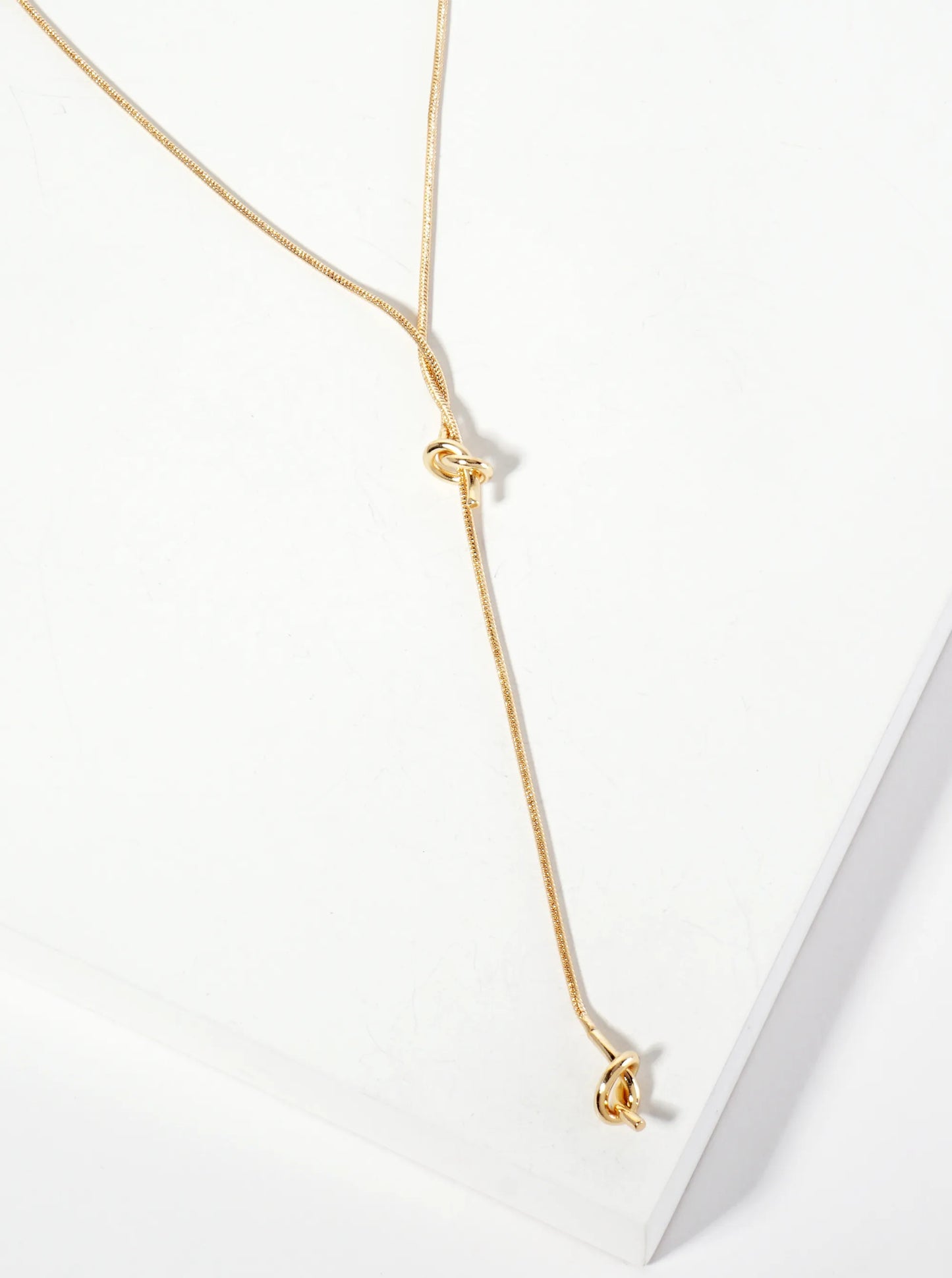 26-inch Snake Chain Y Lariat Necklace With Two Knot Accents