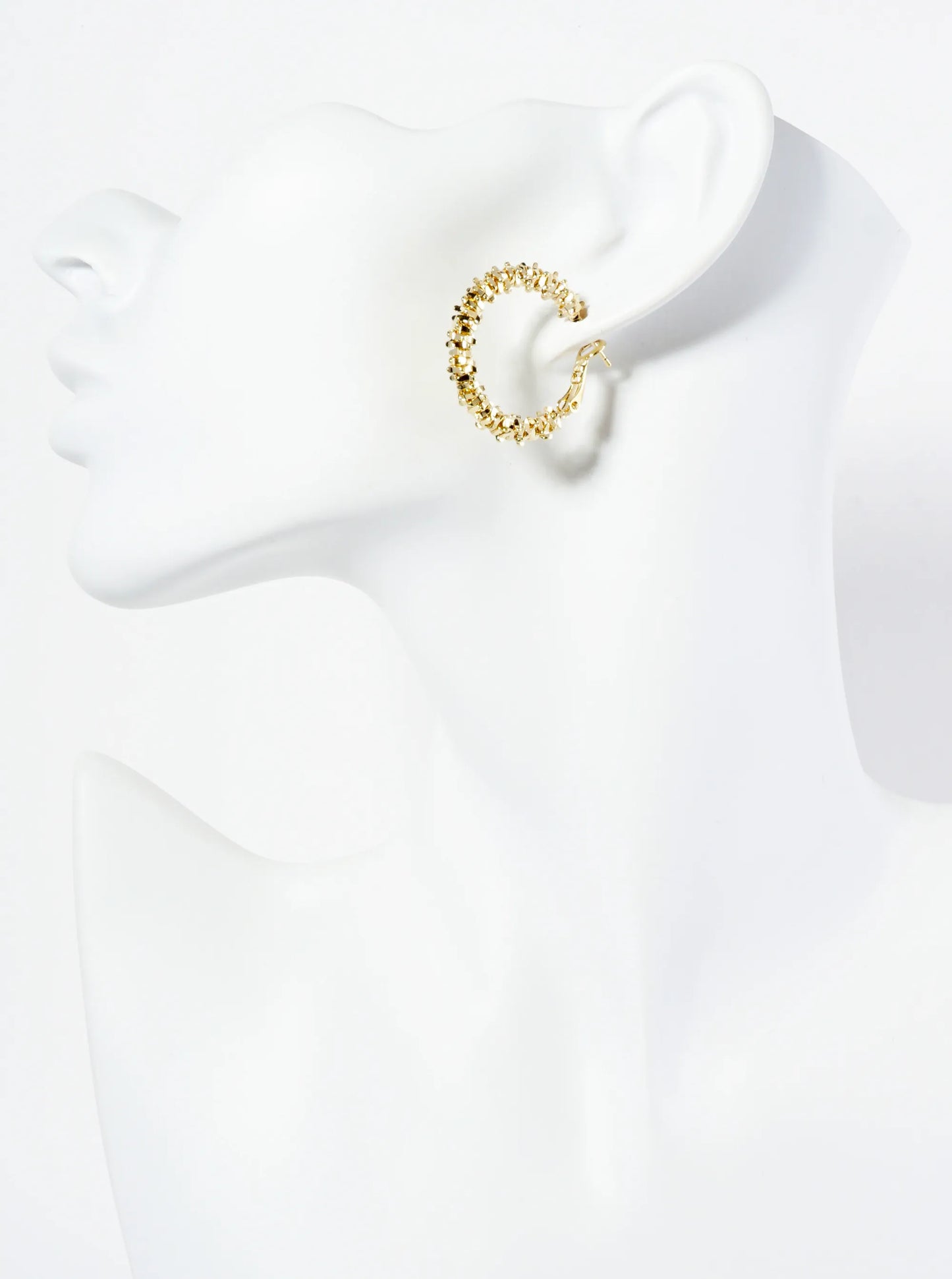 27mm Textured Metallic Bead Latch Back Hoop Earrings