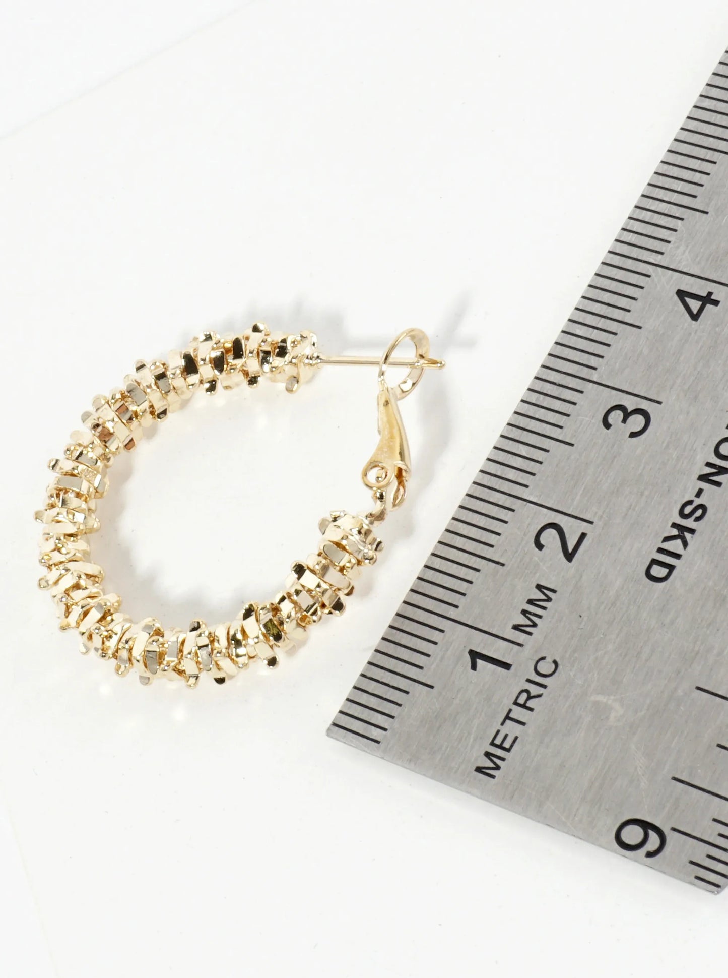 27mm Textured Metallic Bead Latch Back Hoop Earrings