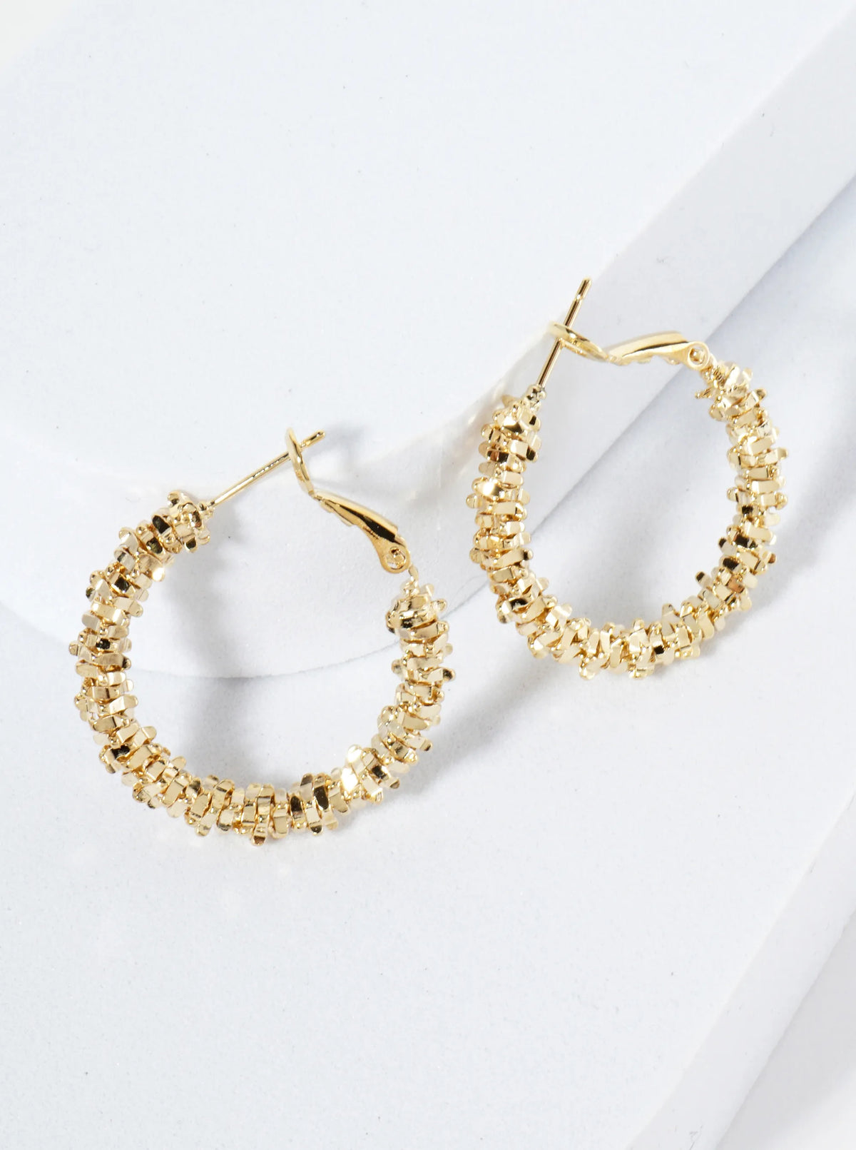 27mm Textured Metallic Beaded 14K-Gold-Dipped Latch-Back Hoop Earrings