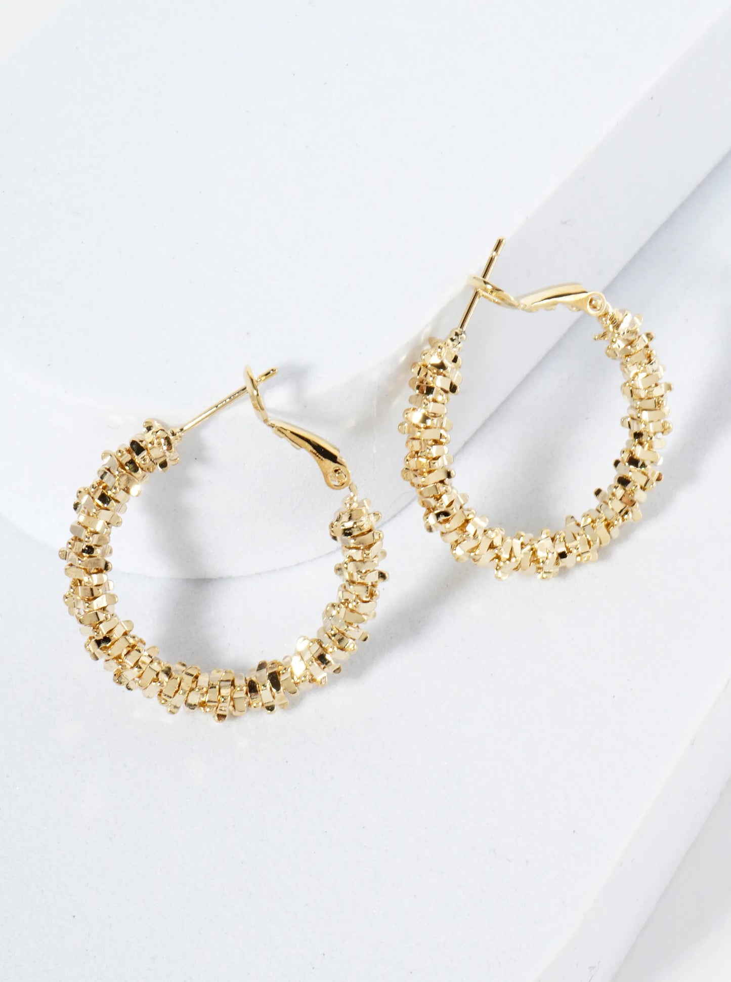 27mm Textured Metallic Beaded 14K-Gold-Dipped Latch-Back Hoop Earrings