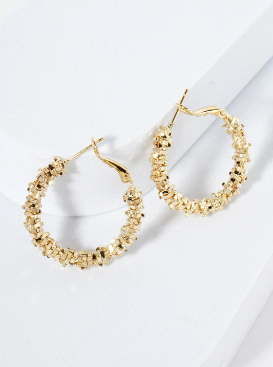 27mm Textured Metallic Beaded 14K-Gold-Dipped Latch-Back Hoop Earrings