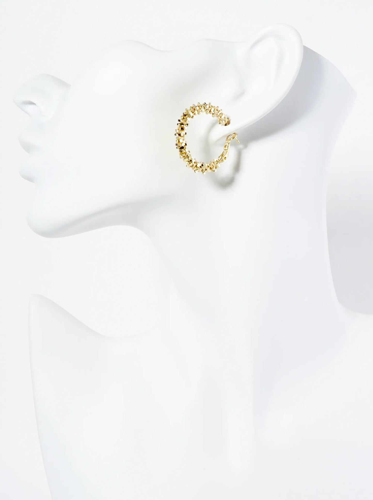 27mm Textured Metallic Beaded 14K-Gold-Dipped Latch-Back Hoop Earrings