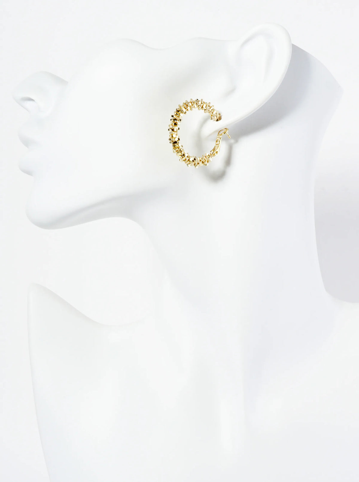 27mm Textured Metallic Beaded 14K-Gold-Dipped Latch-Back Hoop Earrings