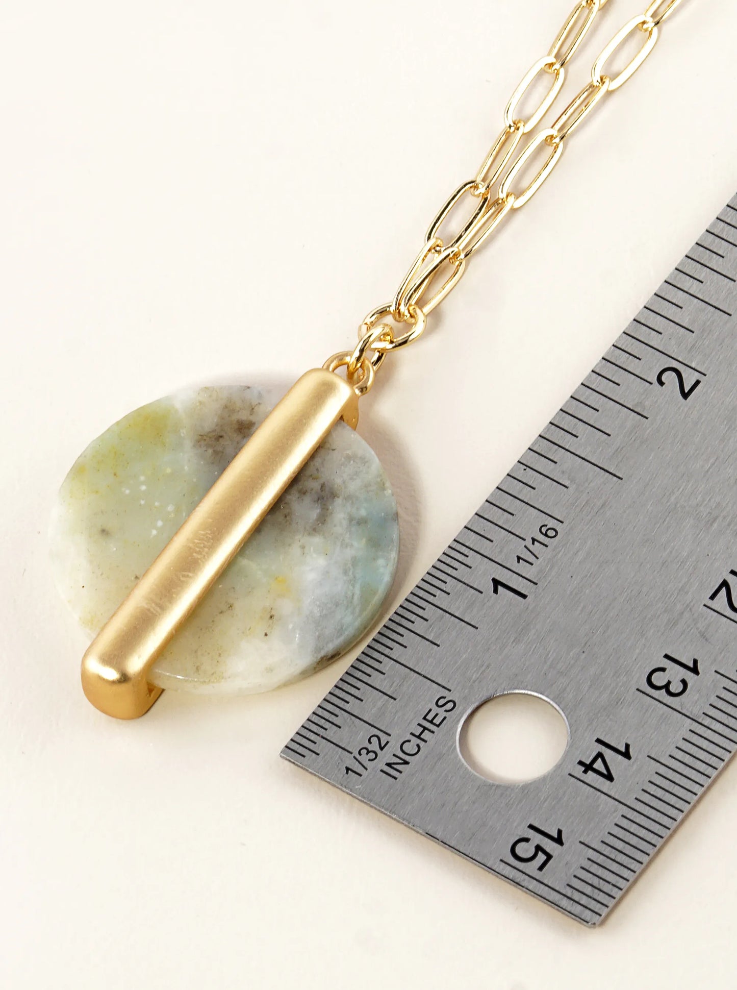 28 Inch Long Equal Half Semiprecious Stone Pendant Necklace
