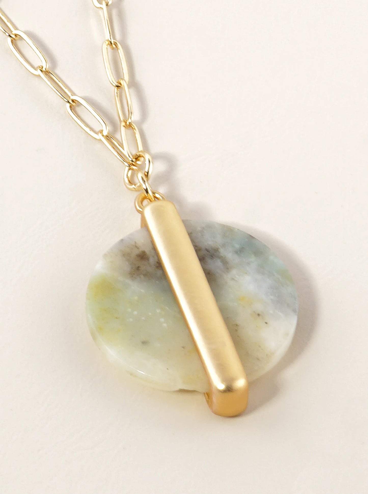 28 Inch Long Equal Half Semiprecious Stone Pendant Necklace