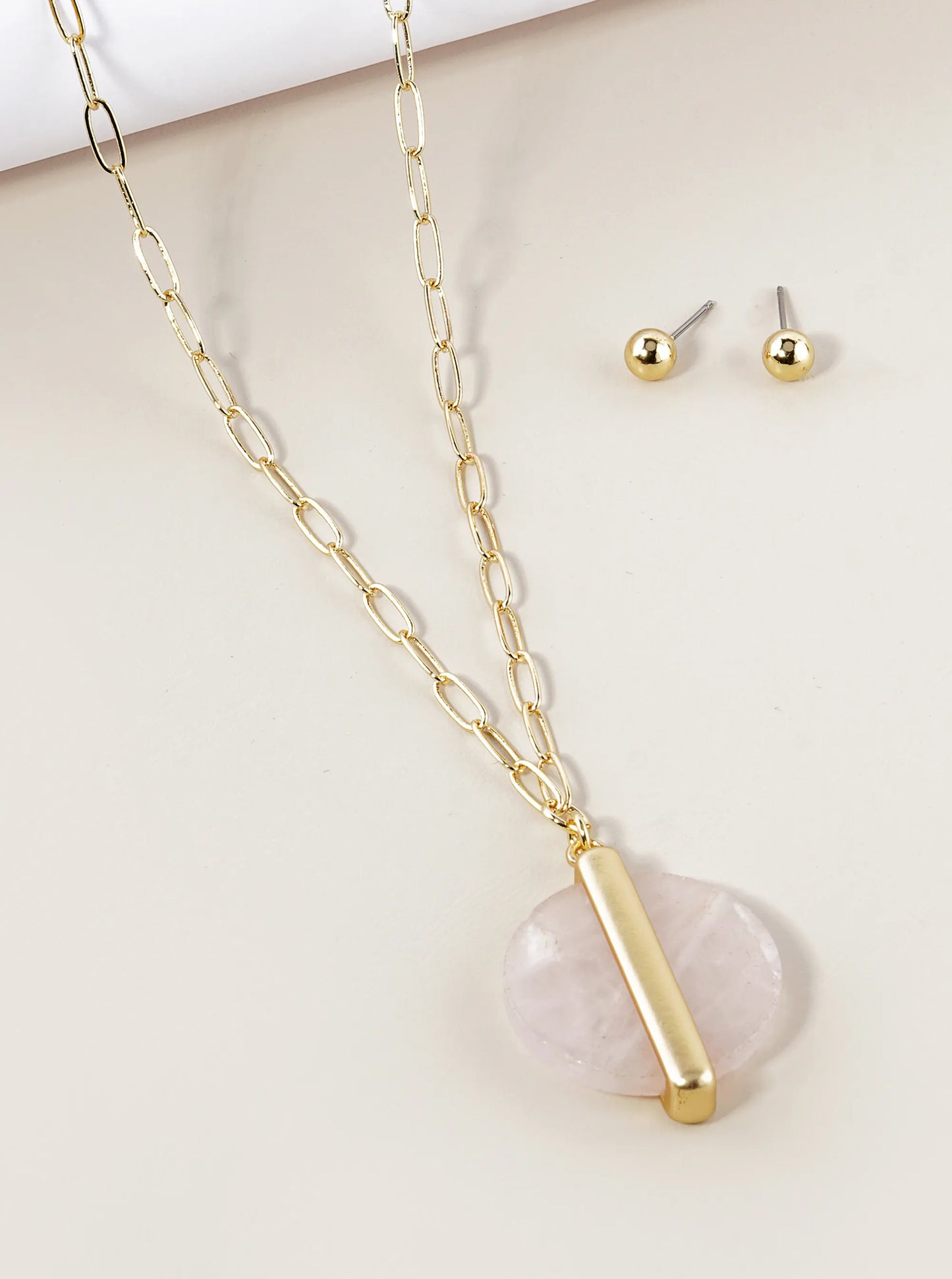 28 Inch Long Equal Half Semiprecious Stone Pendant Necklace