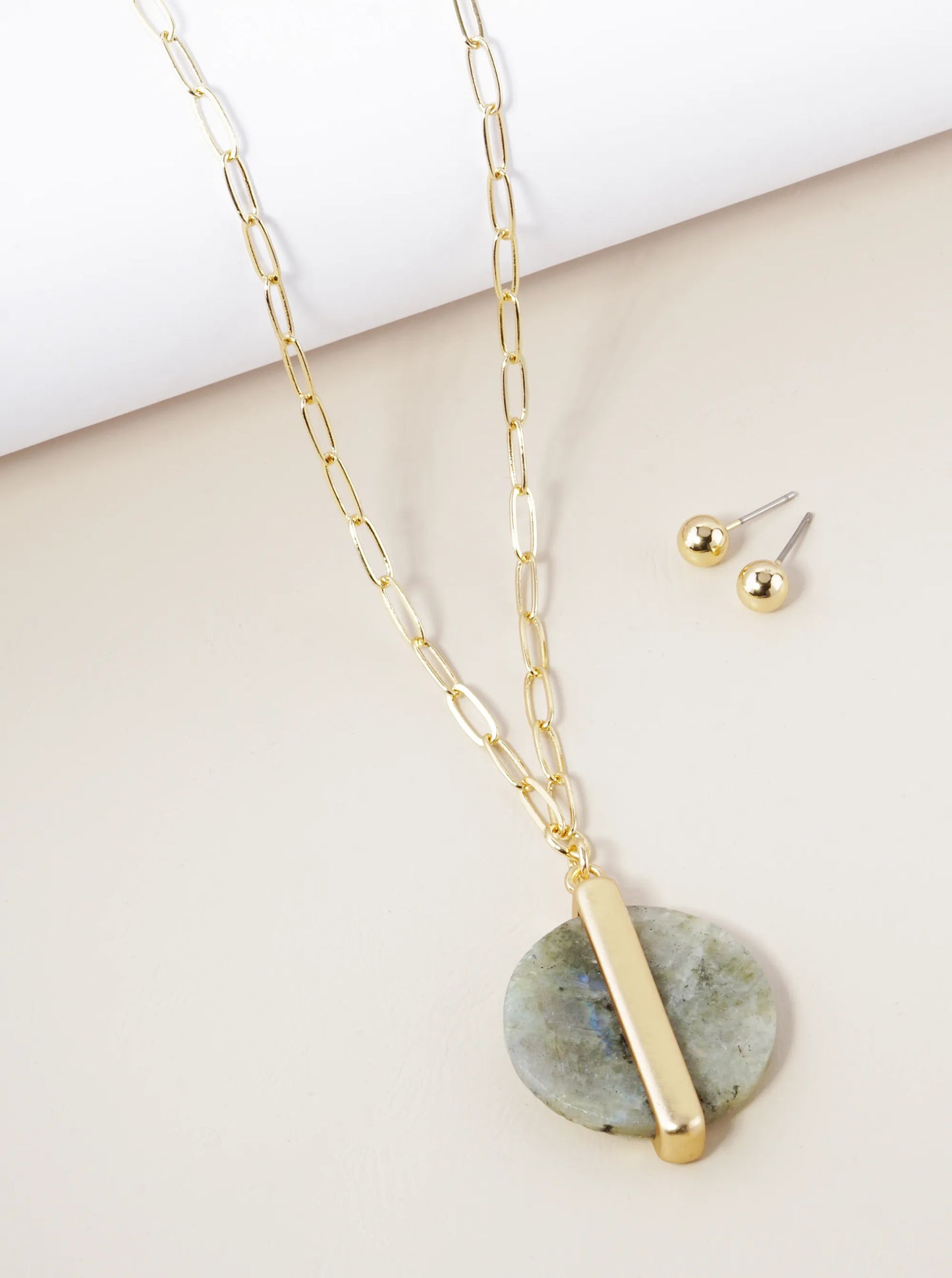 28 Inch Long Equal Half Semiprecious Stone Pendant Necklace