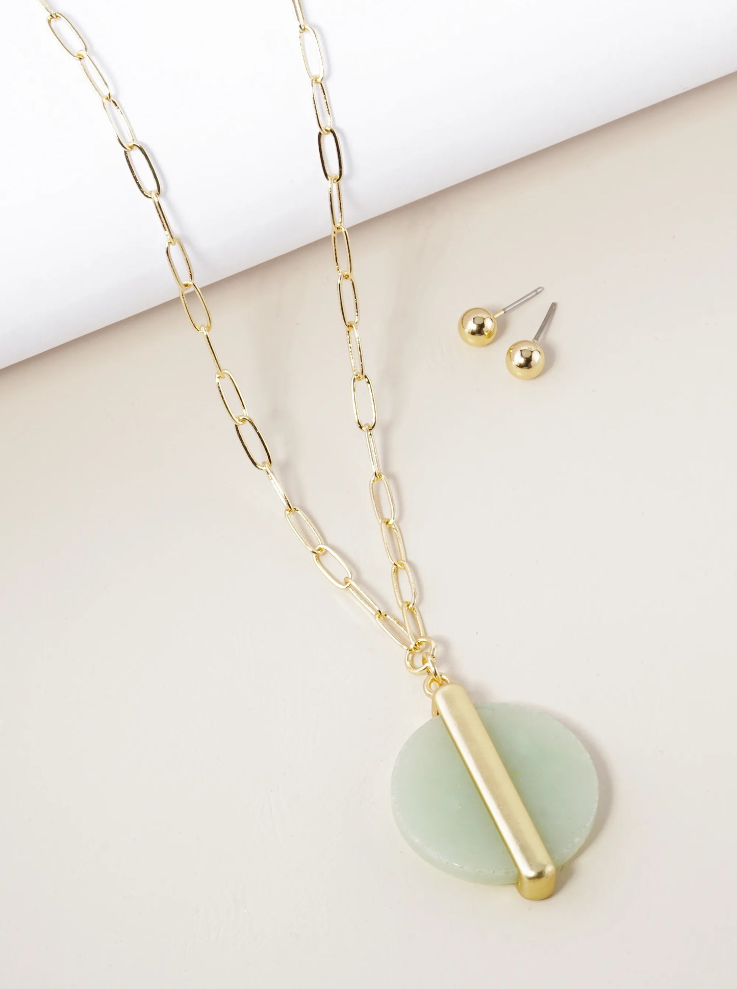 28 Inch Long Equal Half Semiprecious Stone Pendant Necklace