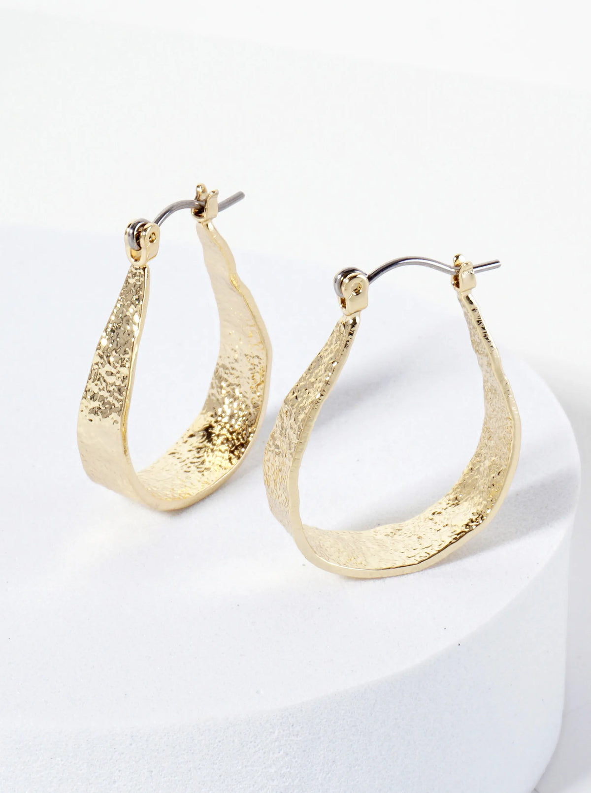 28mm 14K-Gold-Dipped Shimmer-Texture Tapered Teardrop Latch-Back Hoop Earrings