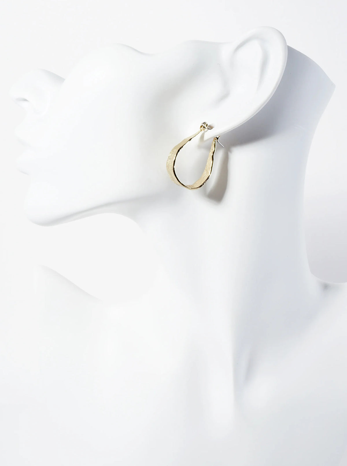 28mm 14K-Gold-Dipped Shimmer-Texture Tapered Teardrop Latch-Back Hoop Earrings