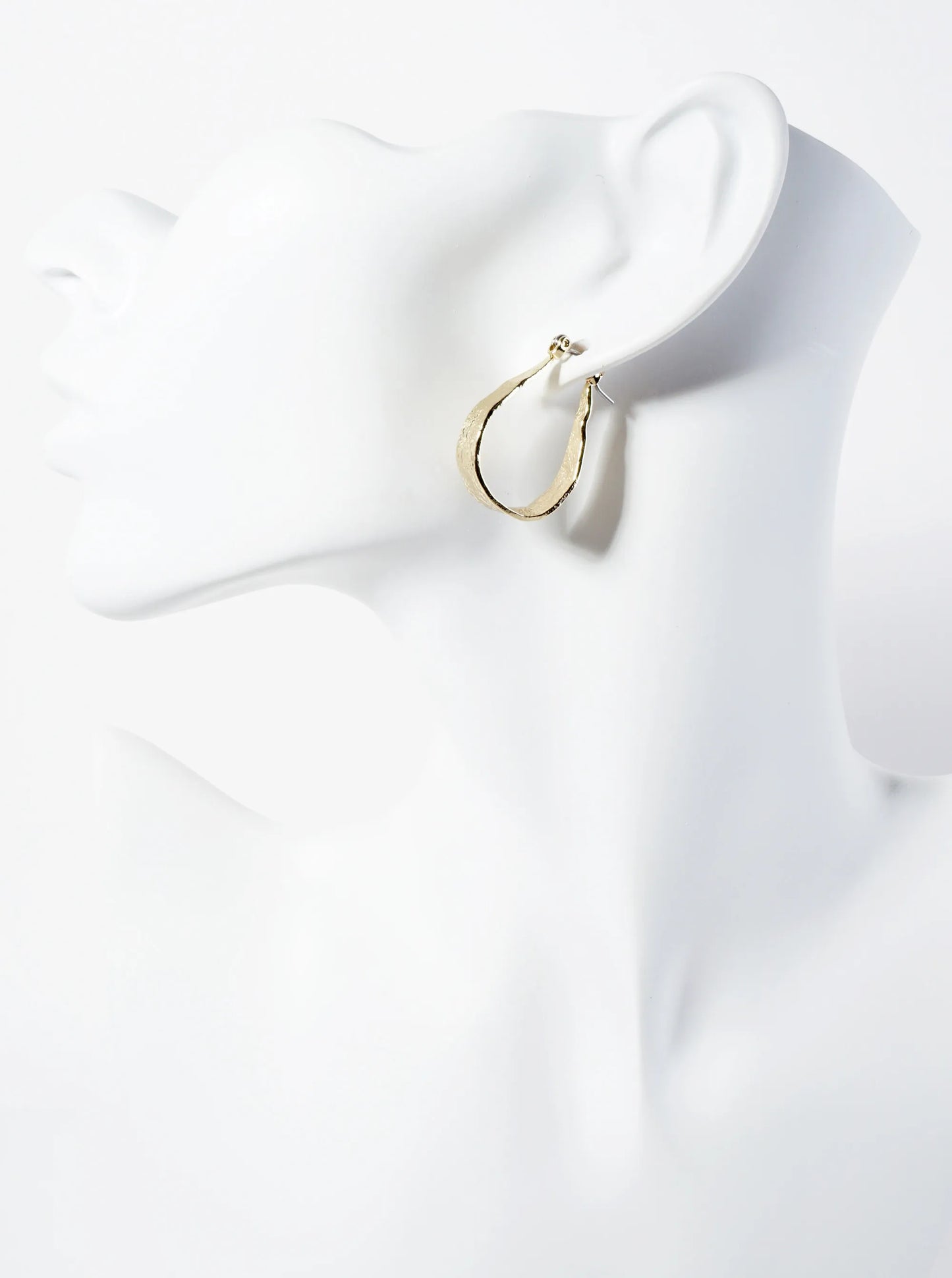 28mm 14K-Gold-Dipped Shimmer-Texture Tapered Teardrop Latch-Back Hoop Earrings