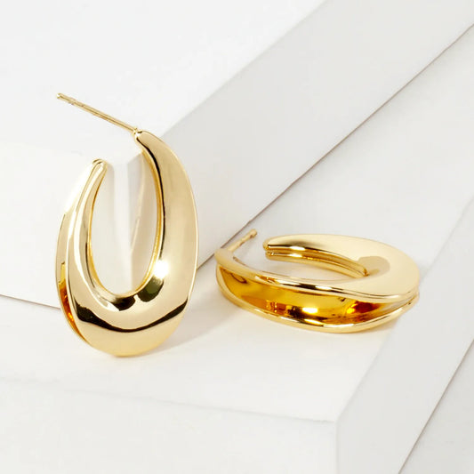 28mm Polished 14K-Gold-Dipped Brass Teardrop Push-Back Hoop Earrings