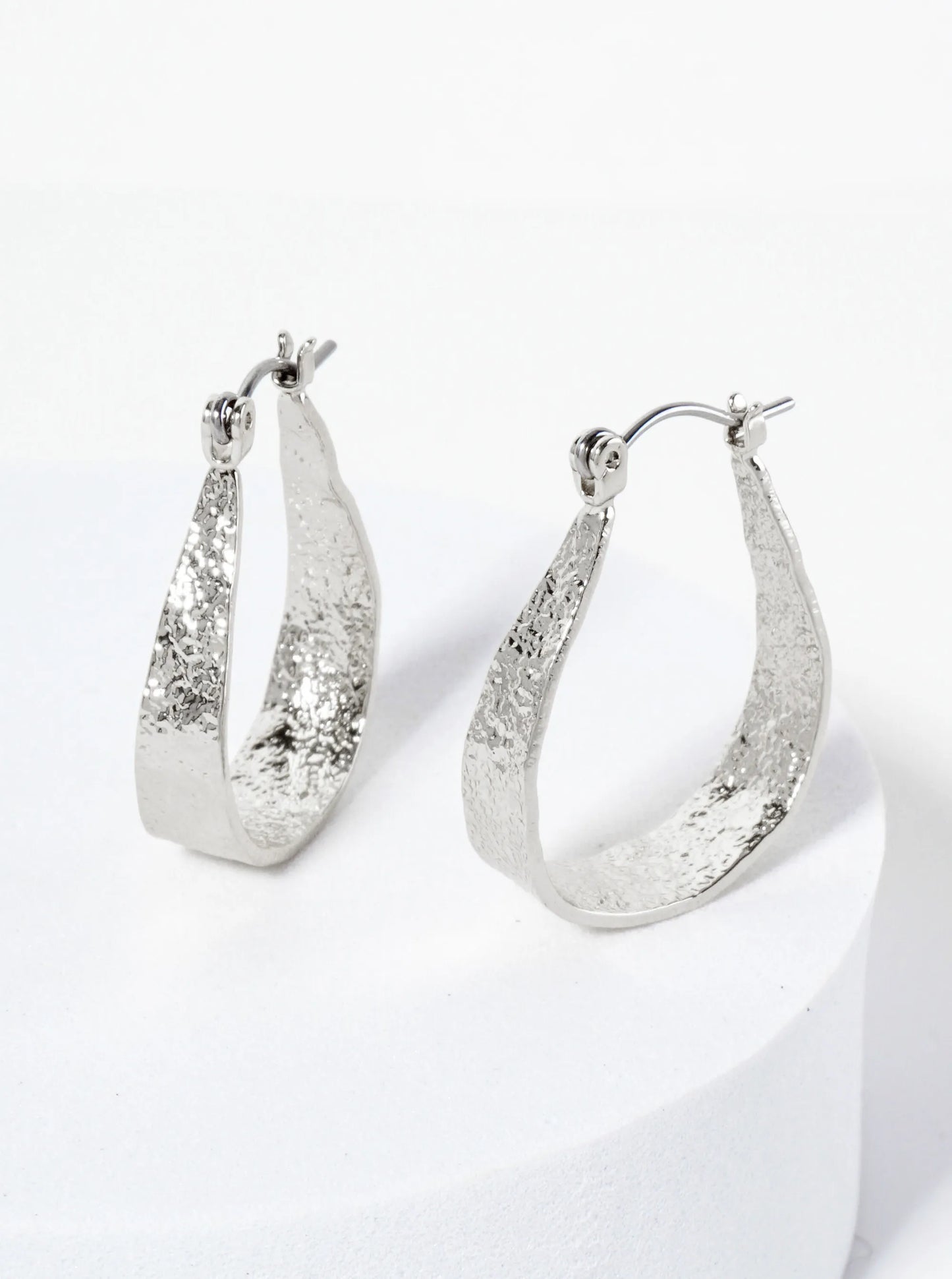 28mm Shimmer-texture Tapered Teardrop-shaped Latch-back Hoop Earrings