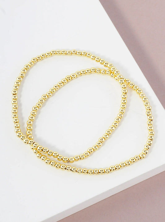 2PC-Set 3mm Stainless-Steel Ball-Beaded Stackable Stretch Bracelet
