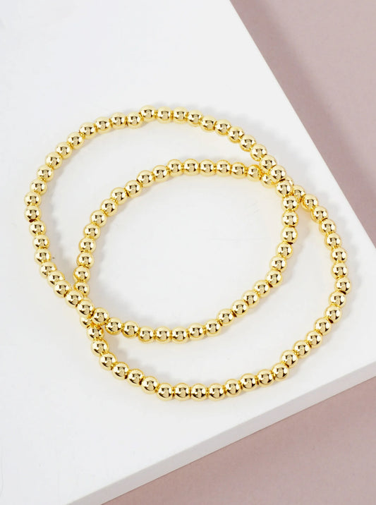 2PC-Set 4mm Stainless-Steel Ball-Beaded Stackable Stretch Bracelet