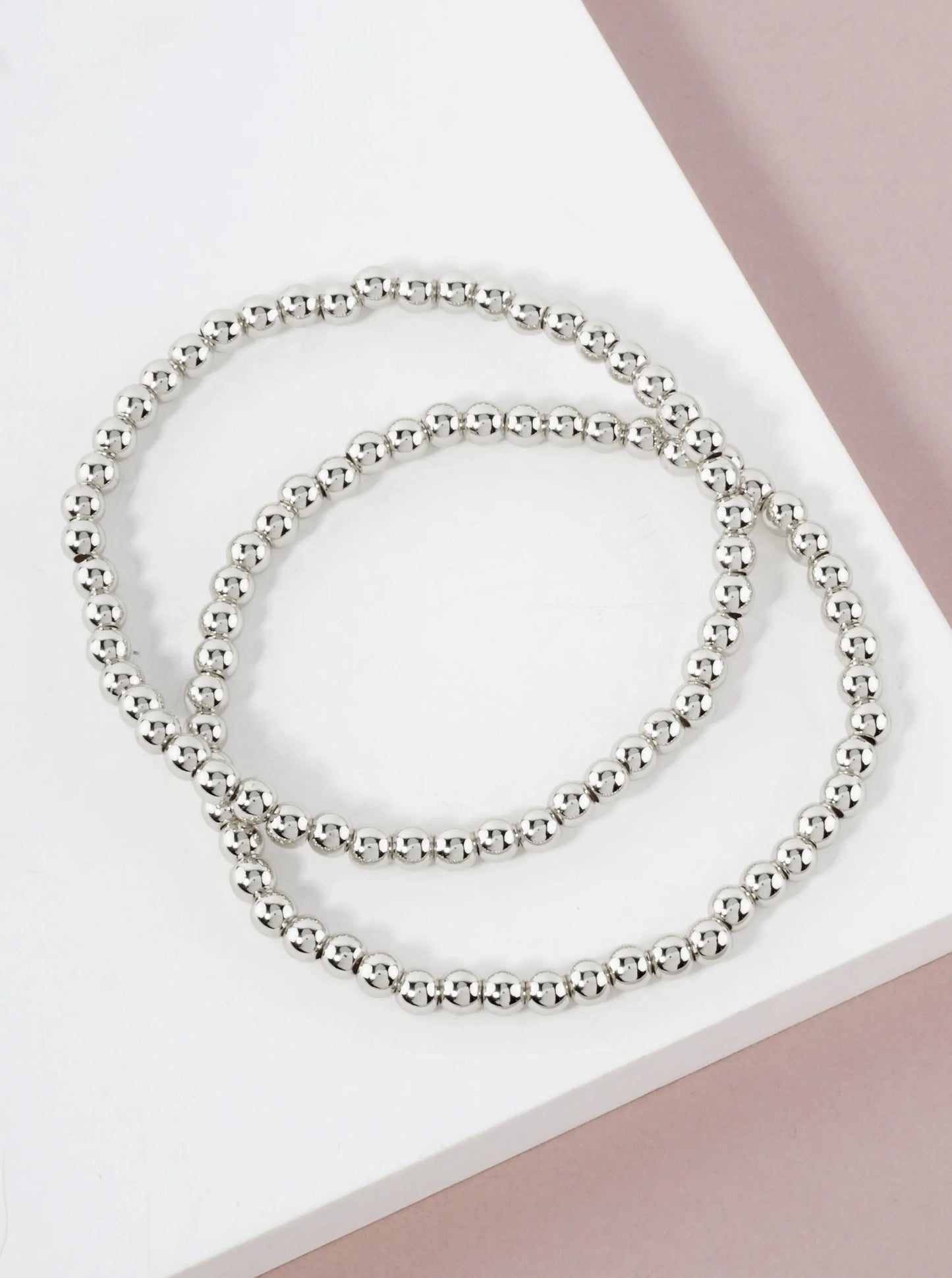 2PC-Set 4mm Stainless-Steel Ball-Beaded Stackable Stretch Bracelet