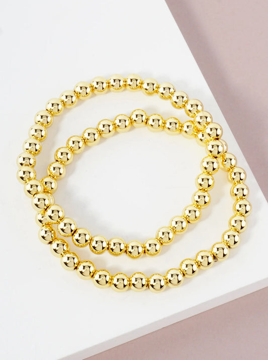2PC-Set 6mm Stainless-Steel Ball-Beaded Stackable Stretch Bracelet