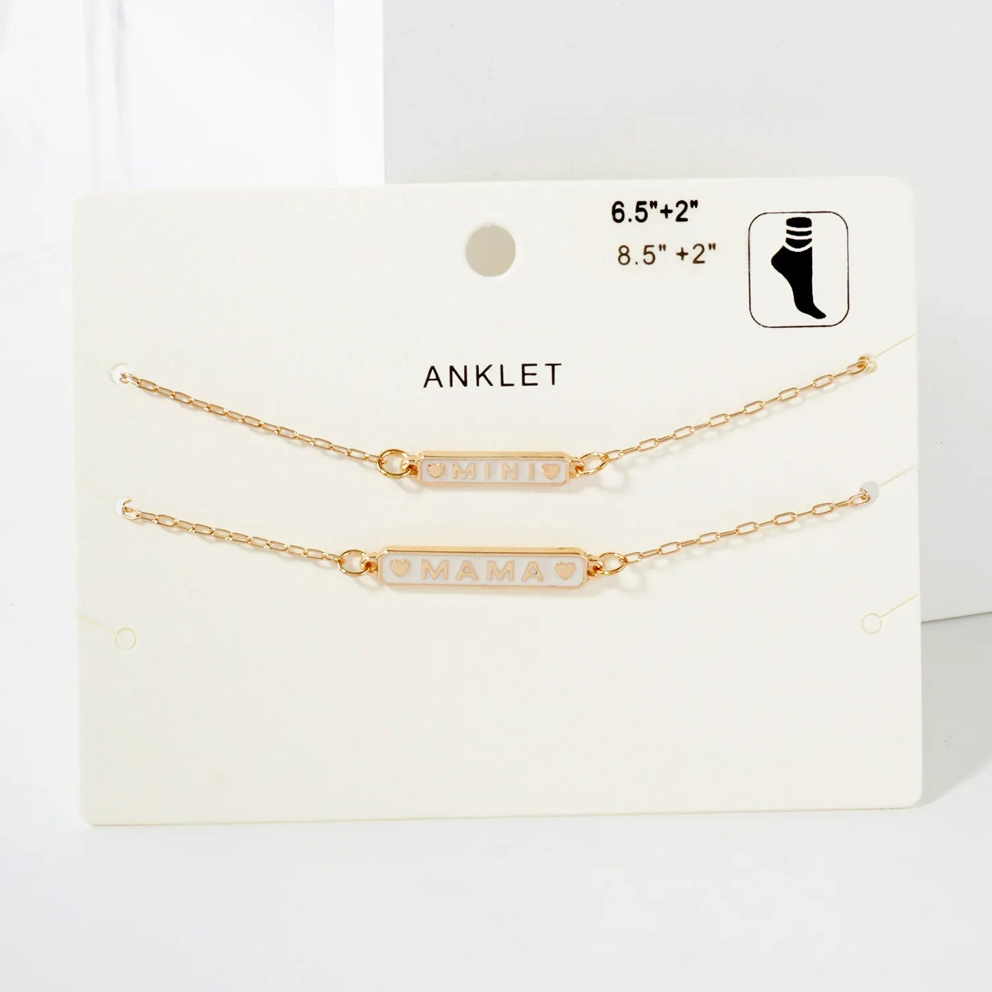 2PC-Set Enamel Mini Mama Enamel Nameplate Anklet