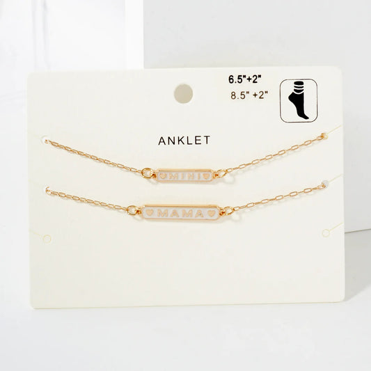 2PC-Set Enamel Mini Mama Enamel Nameplate Anklet