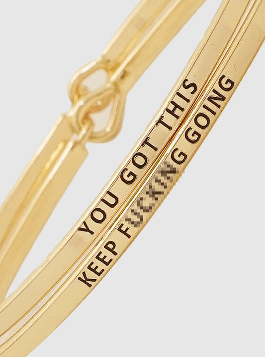 2PC Set Keep Fucking Going Engraved Inspirational Bangle Bracelets