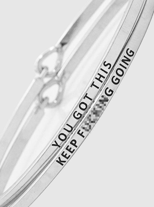 2PC Set Keep Fucking Going Engraved Inspirational Bangle Bracelets