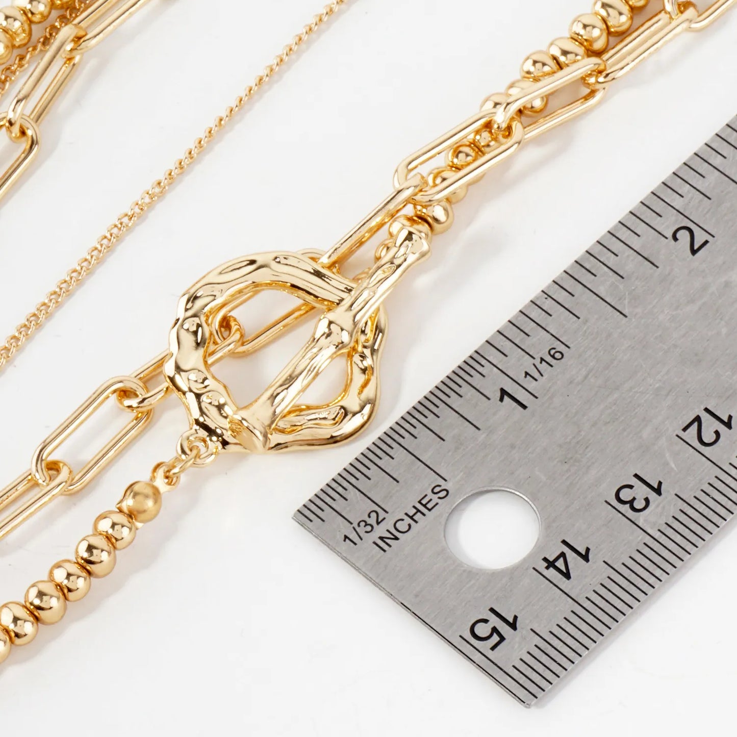 2PC-Set Toggle Closure Polished Metal Chain Layered Necklace