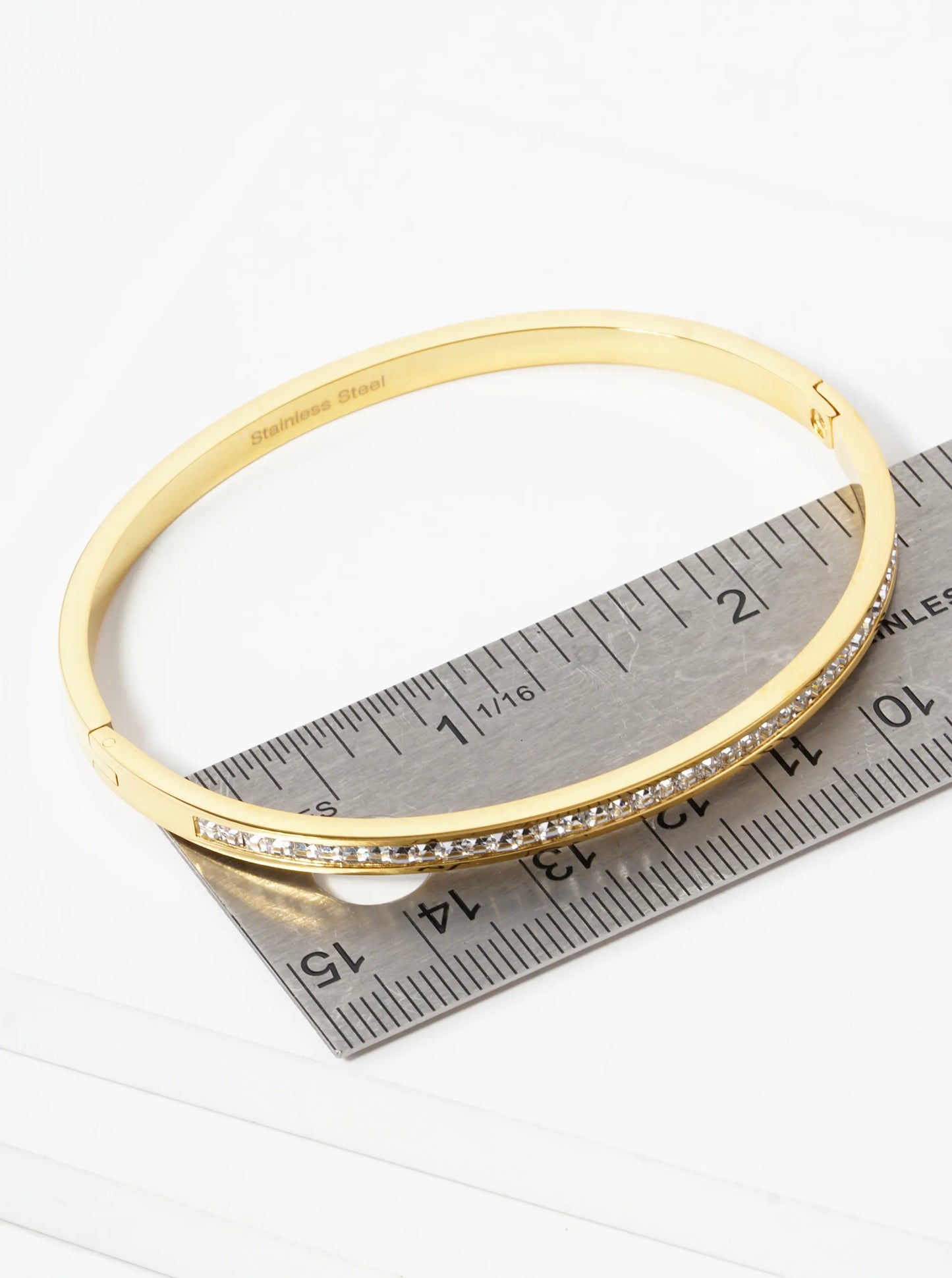 2mm Pave Set Square Cubic Zirconia 4mm Thick Stainless Steel Open Bangle Bracelet
