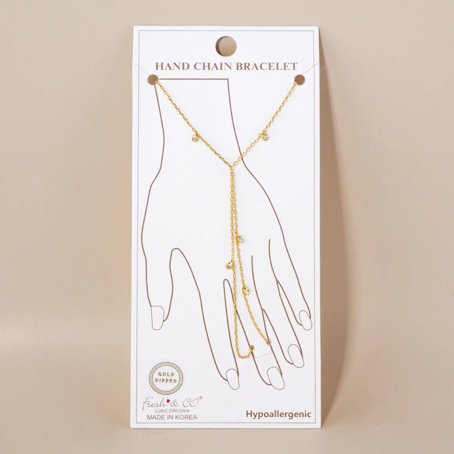 2mm Round CZ Charms 18K-Gold-Dipped Delicate Brass Hand-Chain Bracelet