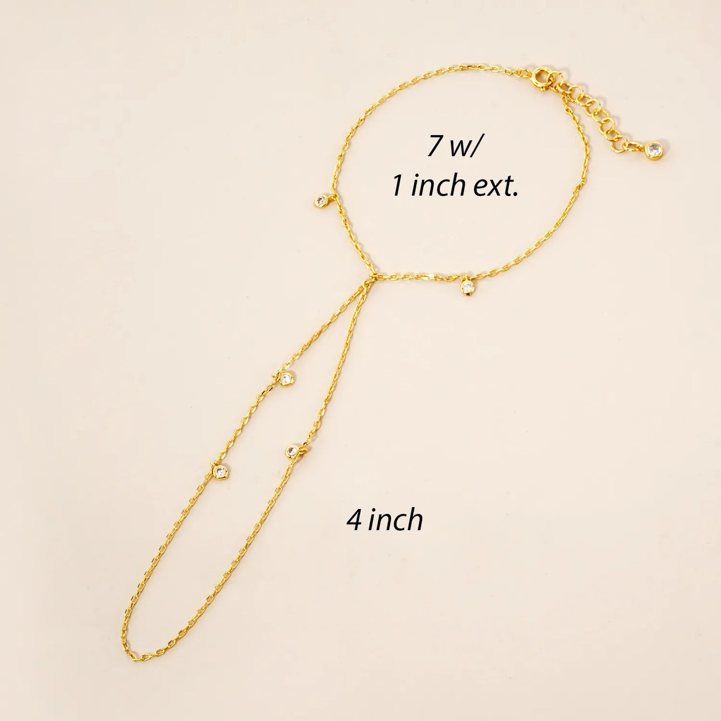 2mm Round CZ Charms 18K-Gold-Dipped Delicate Brass Hand-Chain Bracelet