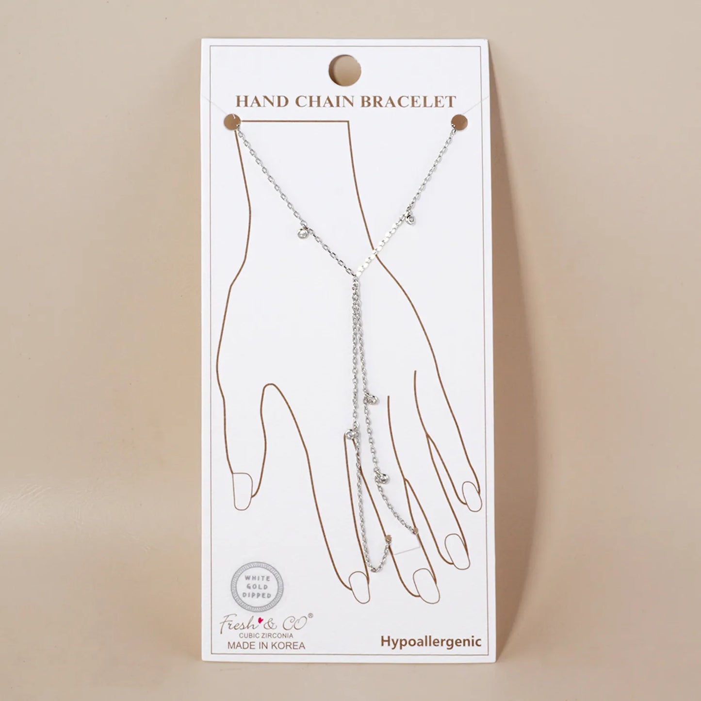 2mm Round CZ Charms 18K-Gold-Dipped Delicate Brass Hand-Chain Bracelet