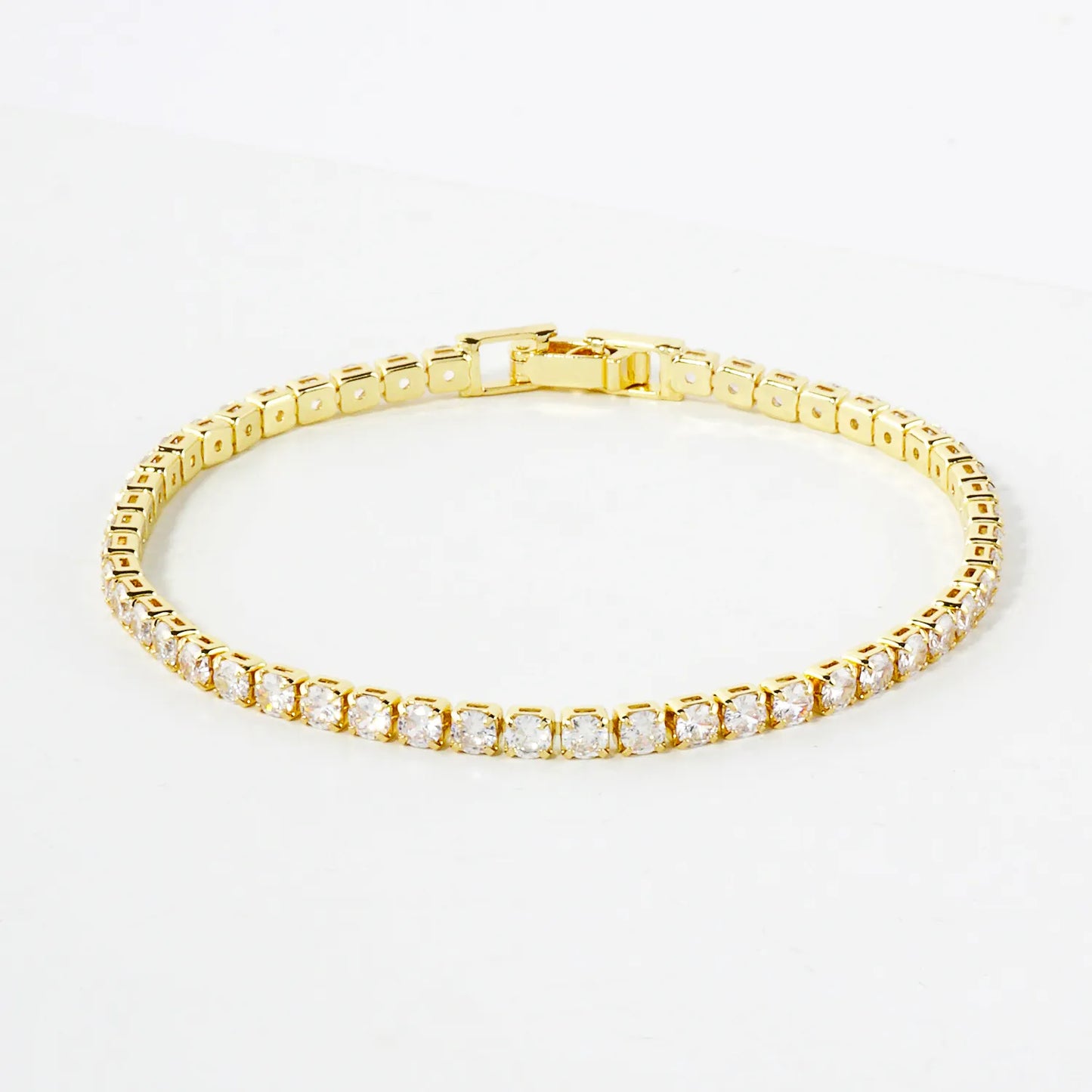 2mm Square Cubic-Zirconia 7-Inch Brass Tennis Bracelet
